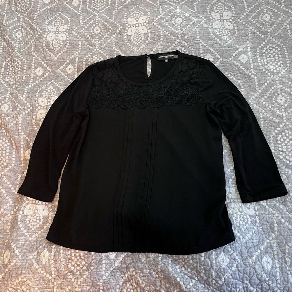 Malina Lace Detail Black Blouse Small